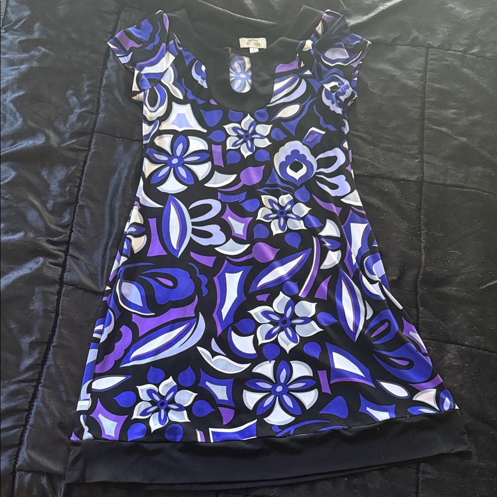 Sweet Storm Vibrant Purple and Black Patterned Midi Dress